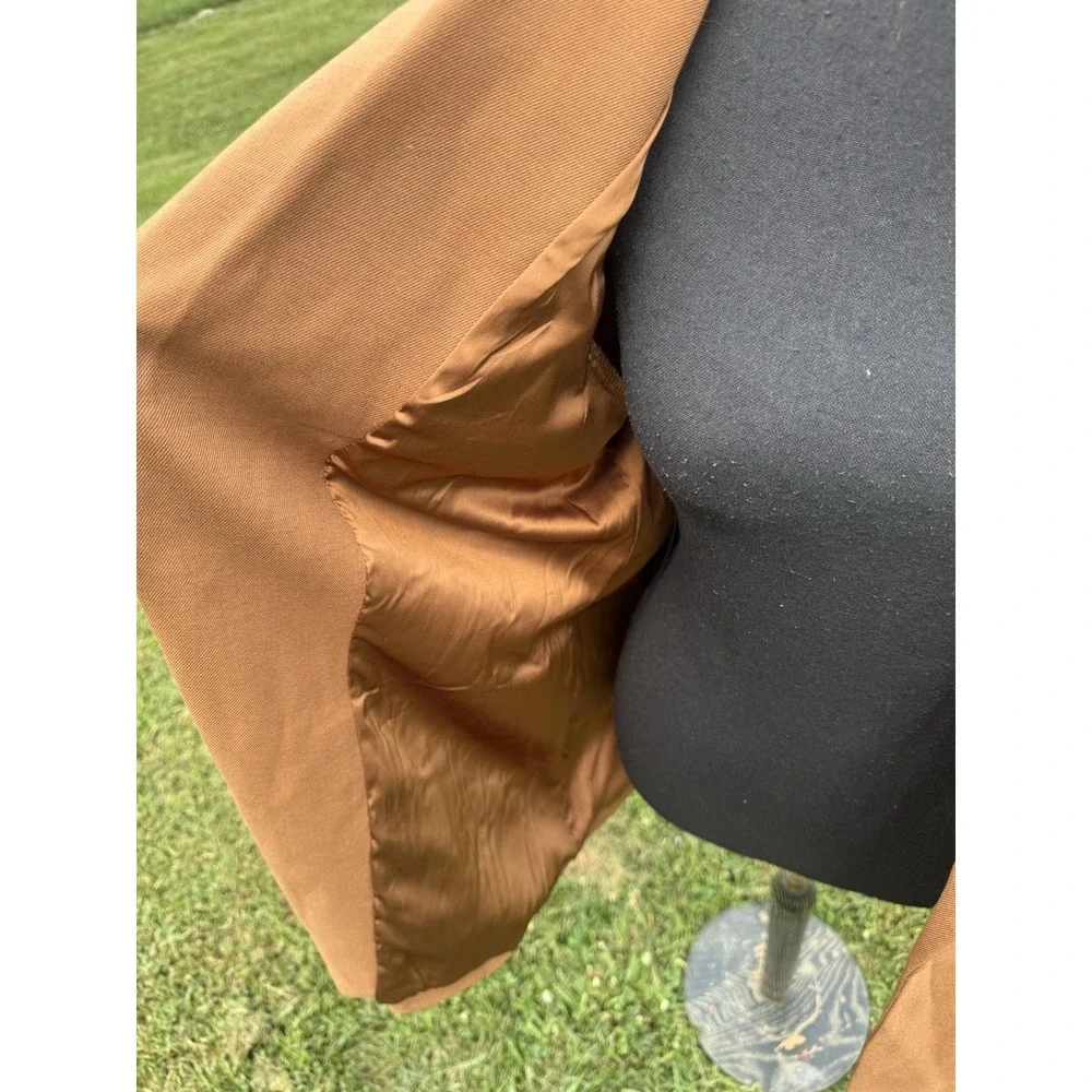 Skies Are Blue Blazer Womens L Brown Boyfriend Oversized Open Front Lined Jacket